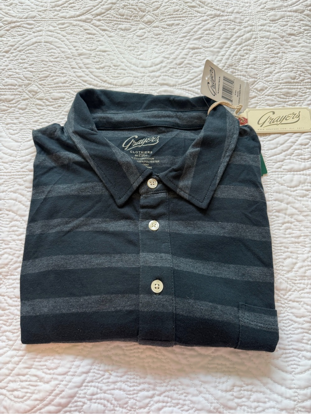 Grayers Men's Black & Gray Horizontal Stripe Polo